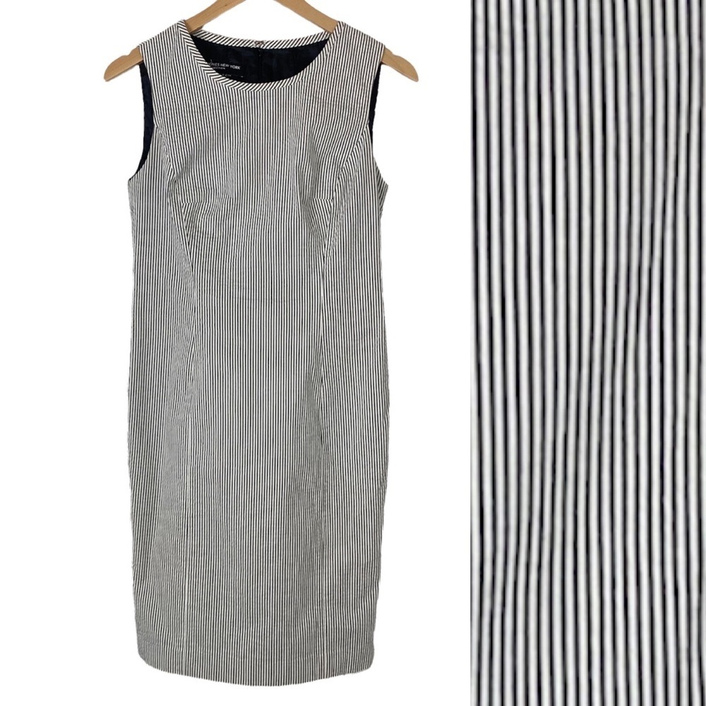 JONES NEW YORK Stretch Cotton Striped Seersucker Dress  4 Sleeveless lined